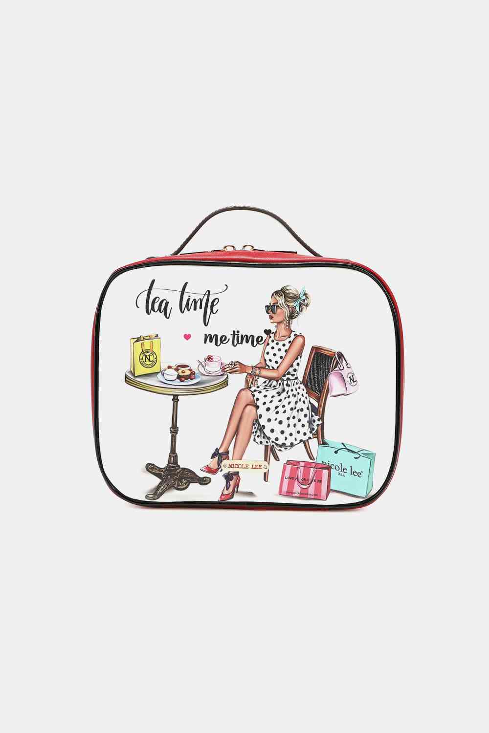 Nicole Lee USA Printed Handbag with Three Pouches Tea Time Me Time One Size