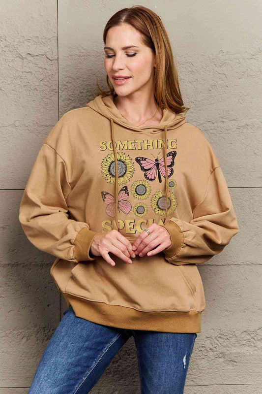 Simply Love Simply Love Full Size SOMETHING SPECIAL Graphic Hoodie Taupe