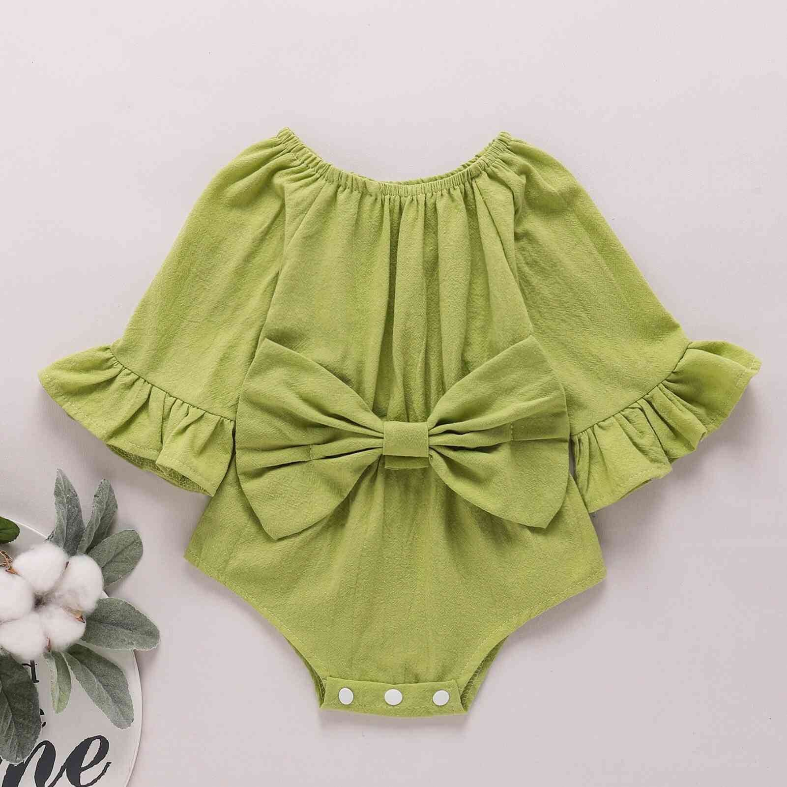 Baby Girl Bow Detail Flounce Sleeve Bodysuit Lime