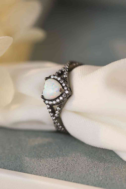 Opal Heart Black Gold-Plated Ring Black