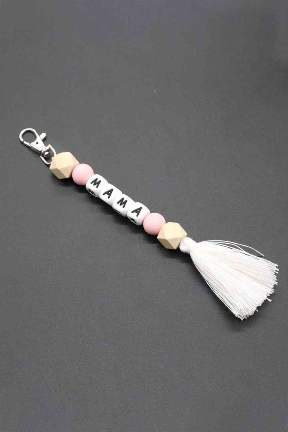 Assorted 2-Pack Mama Beaded Tassel Keychain Pink/Pastel Yellow/MAMA Printed One Size