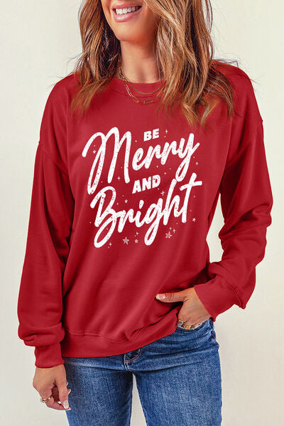 BE MERRY AND BRIGHT Round Neck Sweatshirt Wine