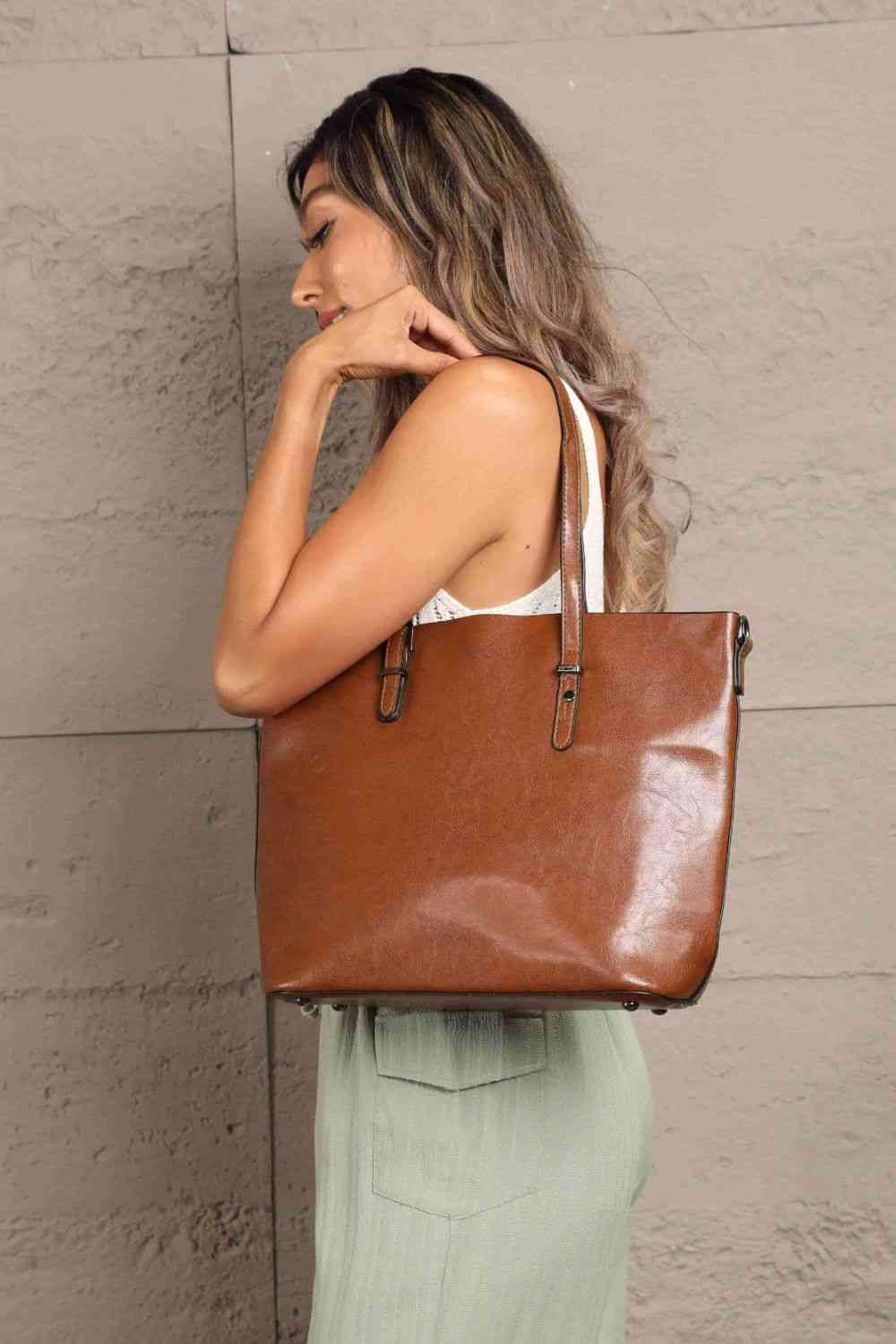 Adored PU Leather Tote Bag Chestnut One Size