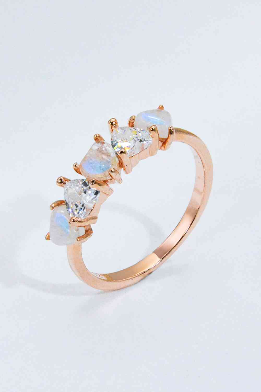 Moonstone and Zircon Heart Ring Moonstone/Rose Gold