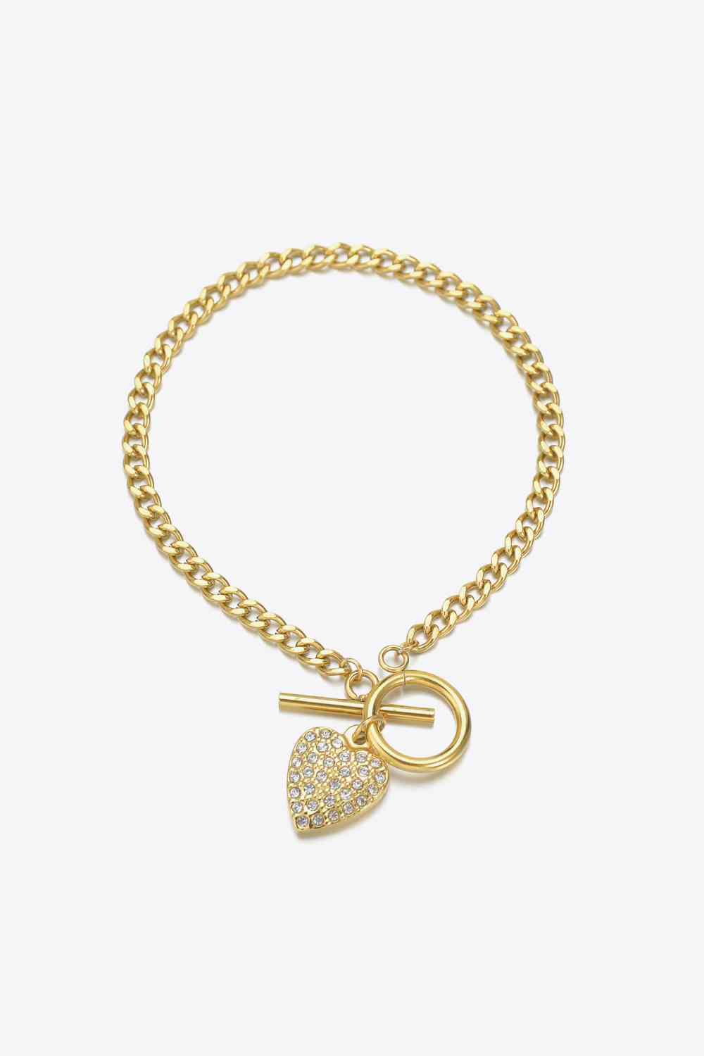 Stainless Steel Heart Bracelet Gold One Size