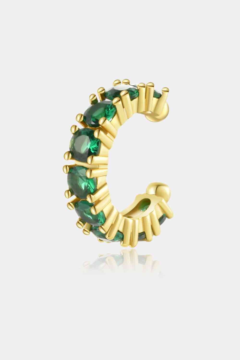 Inlaid Zircon Single Cuff Earring Gold/Green One Size