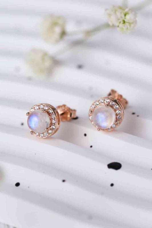 High Quality Natural Moonstone 925 Sterling Silver Stud Earrings Rose Gold One Size