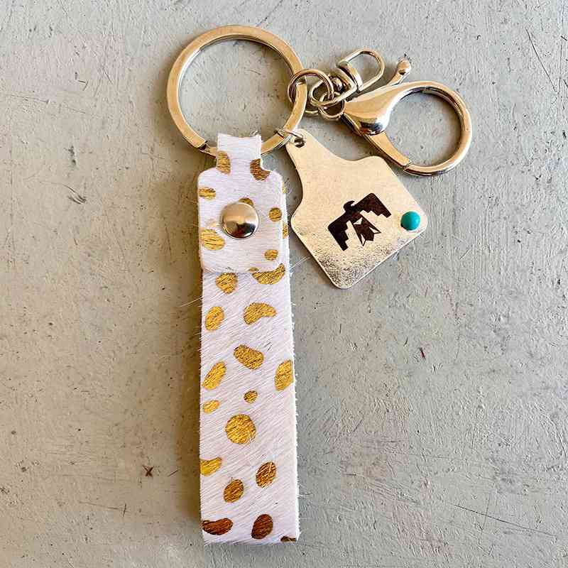 Genuine Leather Alloy Keychain White One Size