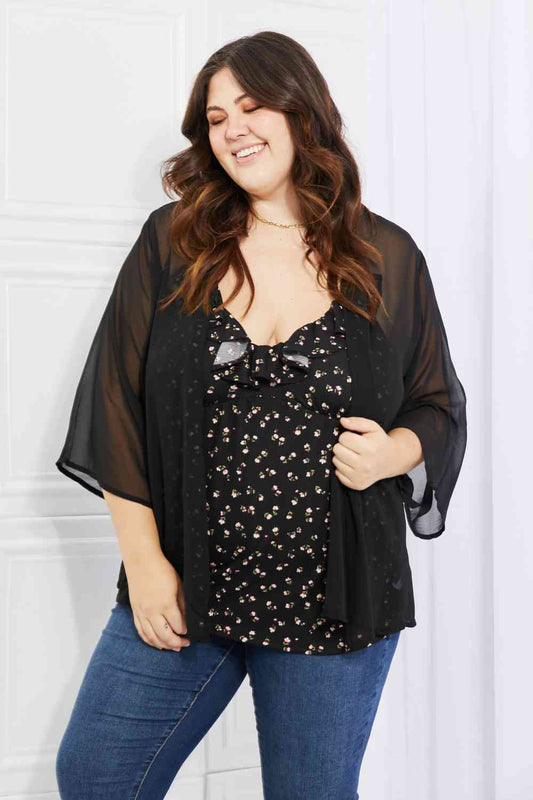 Melody Just Breathe Full Size Chiffon Kimono in Black Black