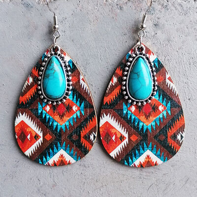 Artificial Turquoise Geometric Teardrop Earrings style B One Size