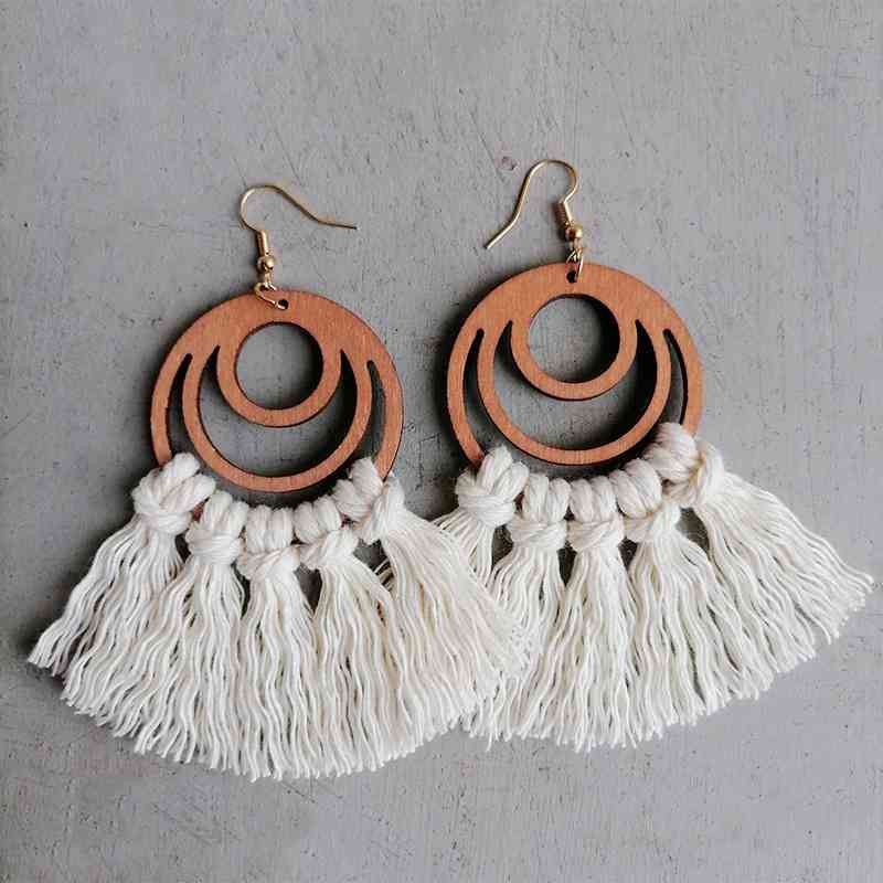 Tassel Detail Geometric Earrings Ivory One Size