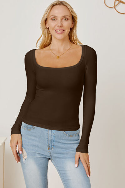 Square Neck Long Sleeve T-Shirt Chocolate