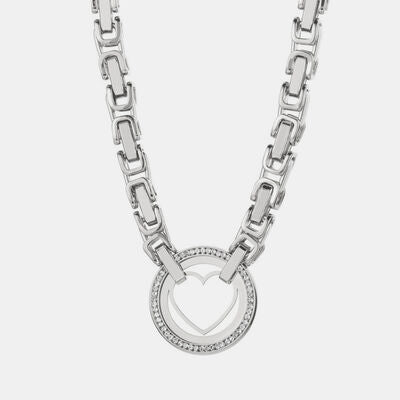Cutout Heart Shape Inlaid Zircon Chain Necklace Silver One Size