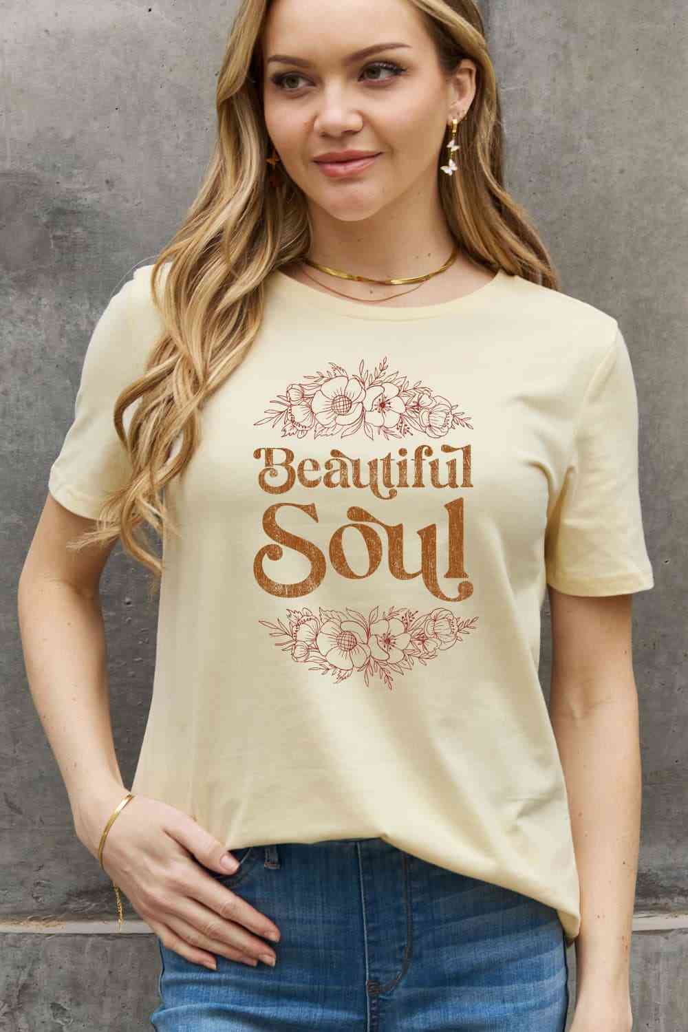 Simply Love Full Size BEAUTIFUL SOUL Graphic Cotton Tee Ivory