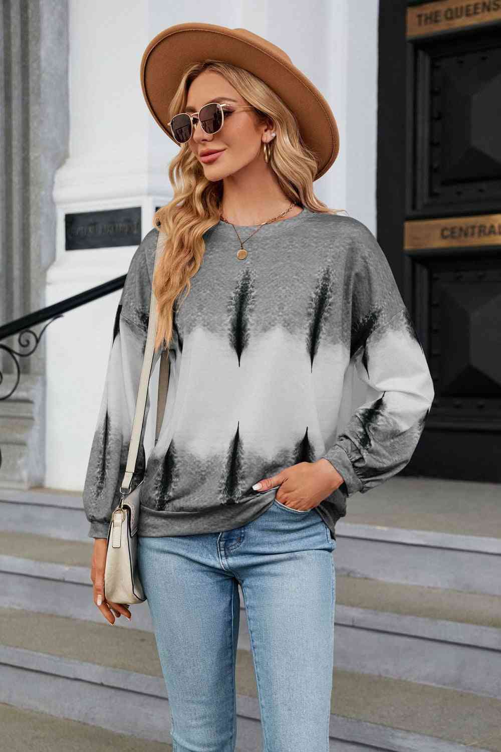 Gradient Round Neck Long Sleeve Sweatshirt Charcoal