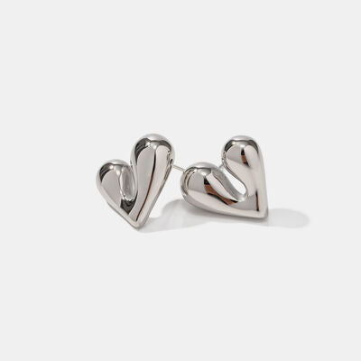 Heart Shape Stainless Steel Stud Earrings Silver One Size