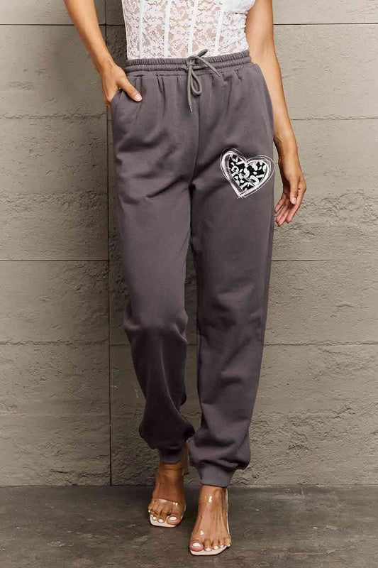 Simply Love Simply Love Full Size Drawstring Heart Graphic Long Sweatpants Charcoal