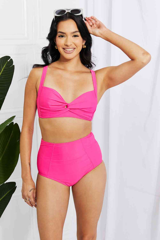Marina West Swim Take A Dip Twist High-Rise Bikini in Pink Hot Pink