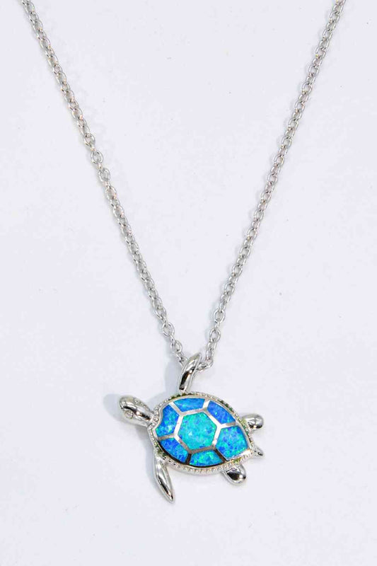 Opal Turtle Pendant Chain-Link Necklace Blue One Size