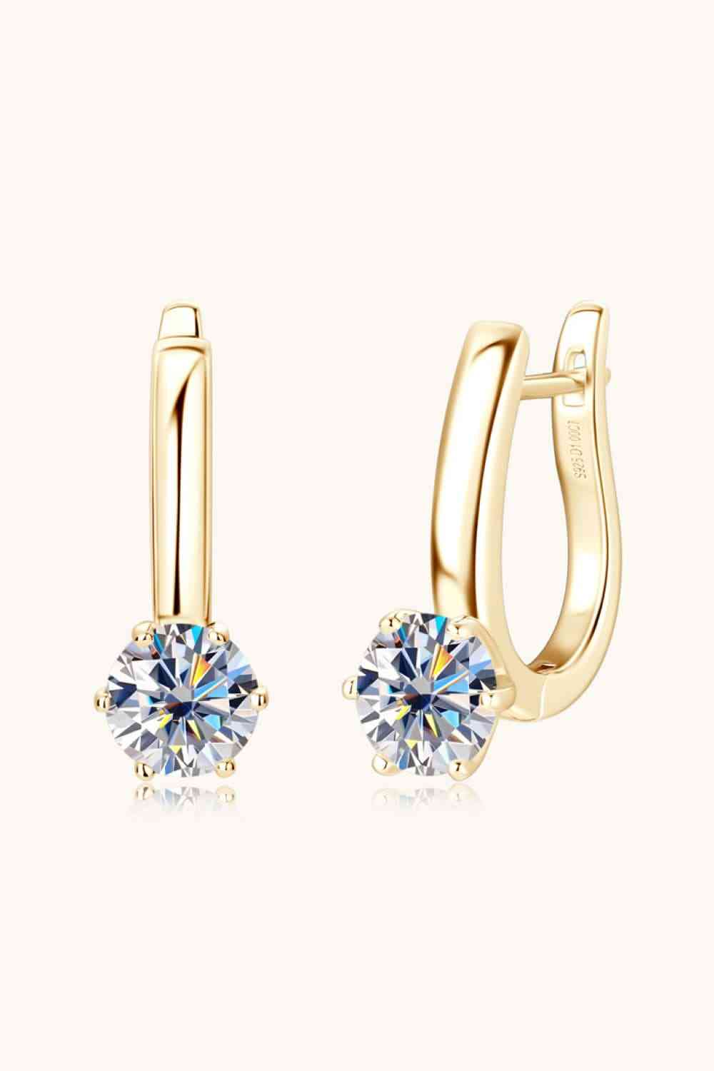 2 Carat Moissanite 925 Sterling Silver Earrings Gold One Size