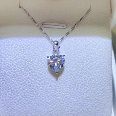 2 Carat Moissanite 925 Sterling Silver Heart Pendant Necklace Silver One Size