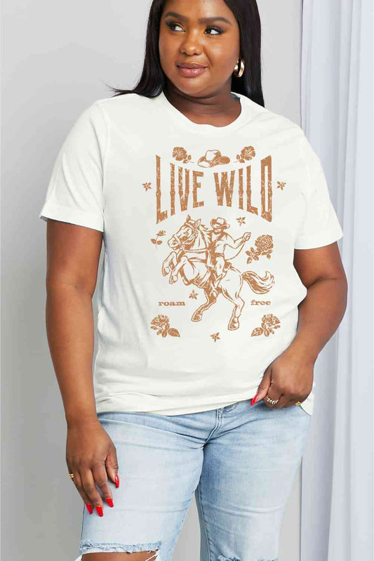 Simply Love Simply Love Full Size LIVE WILD ROAM FREE Graphic Cotton Tee Bleach