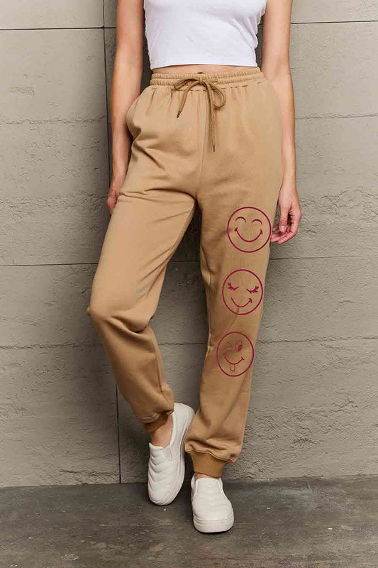 Simply Love Full Size Emoji Graphic Sweatpants Khaki