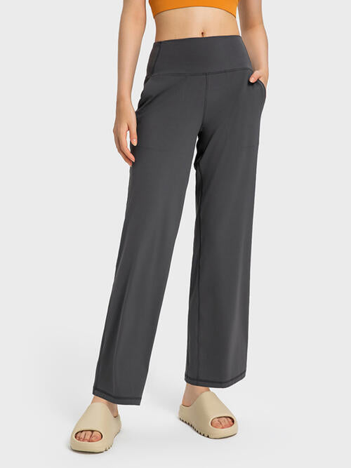 Wide Waistband Active Pants with Pockets Charcoal