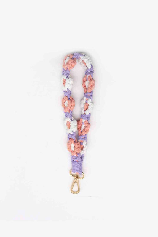 Assorted 4-Piece Macrame Flower Keychain Pink/Purple One Size