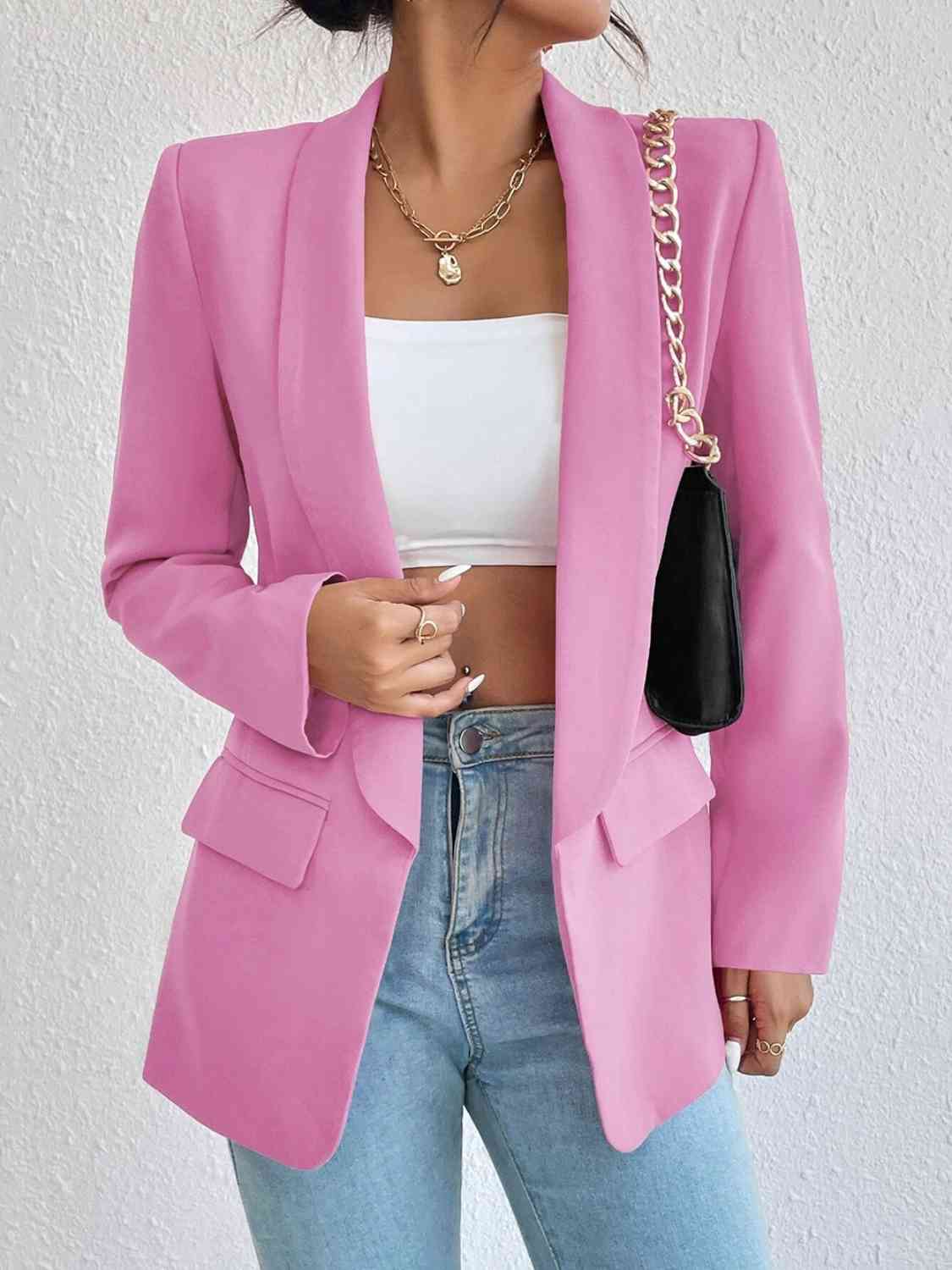 Shawl Collar Long Sleeve Blazer Blush Pink