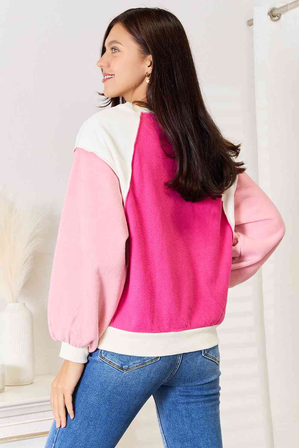 Double Take Color Block Dropped Shoulder Sweatshirt