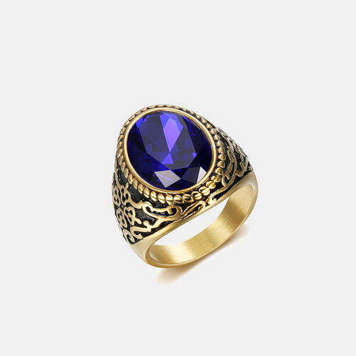 Geometric Titanium Steel Ring Royal Blue