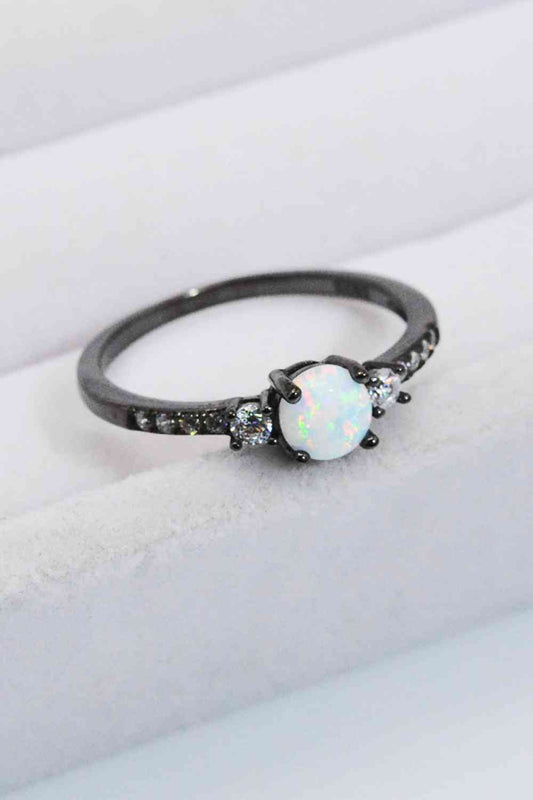 925 Sterling Silver Round Opal Ring Black/Opal
