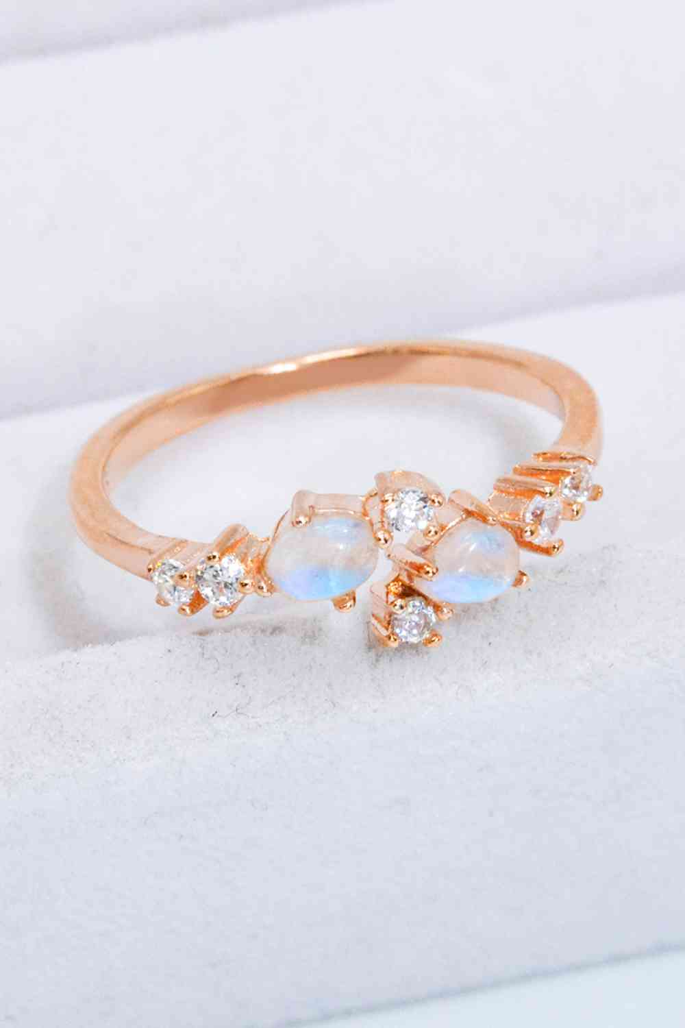 Natural Moonstone and Zircon Open Ring Rose Gold One Size