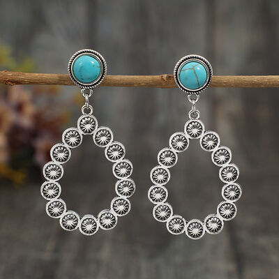 Artificial Turquoise Teardrop Earrings Silver One Size