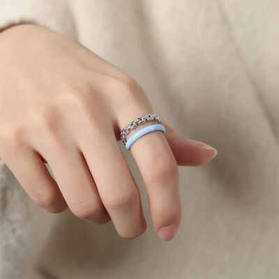 Enamel 18K Gold-Plated Open Ring Silver 7