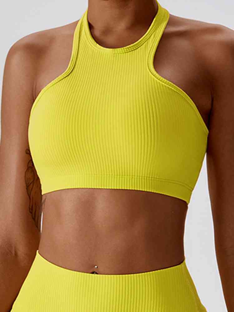Halter Neck Sleeveless Cropped Tank Top Chartreuse