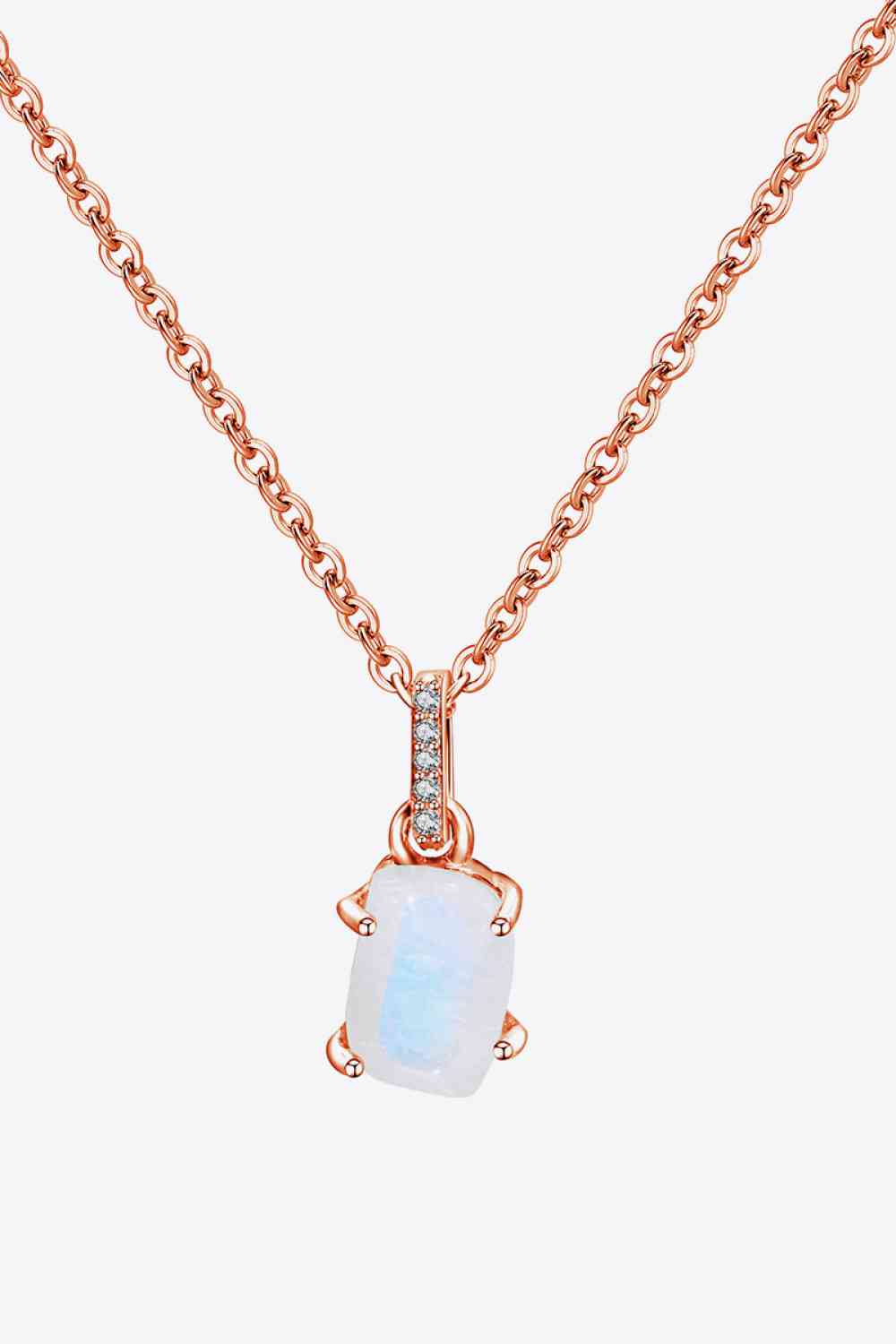 Natural Moonstone 4-Prong Pendant Necklace Rose Gold One Size