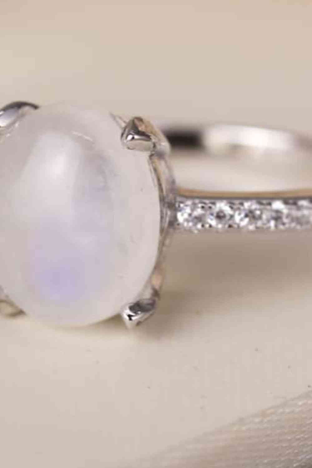 High Quality Natural Moonstone 925 Sterling Silver Side Stone Ring