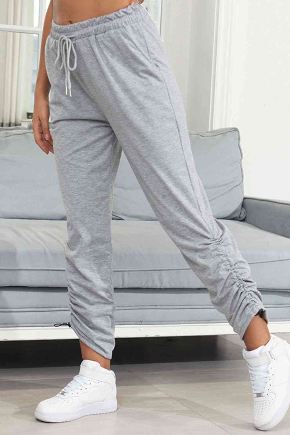 Drawstring Waist Ruched Detail Pants Gray