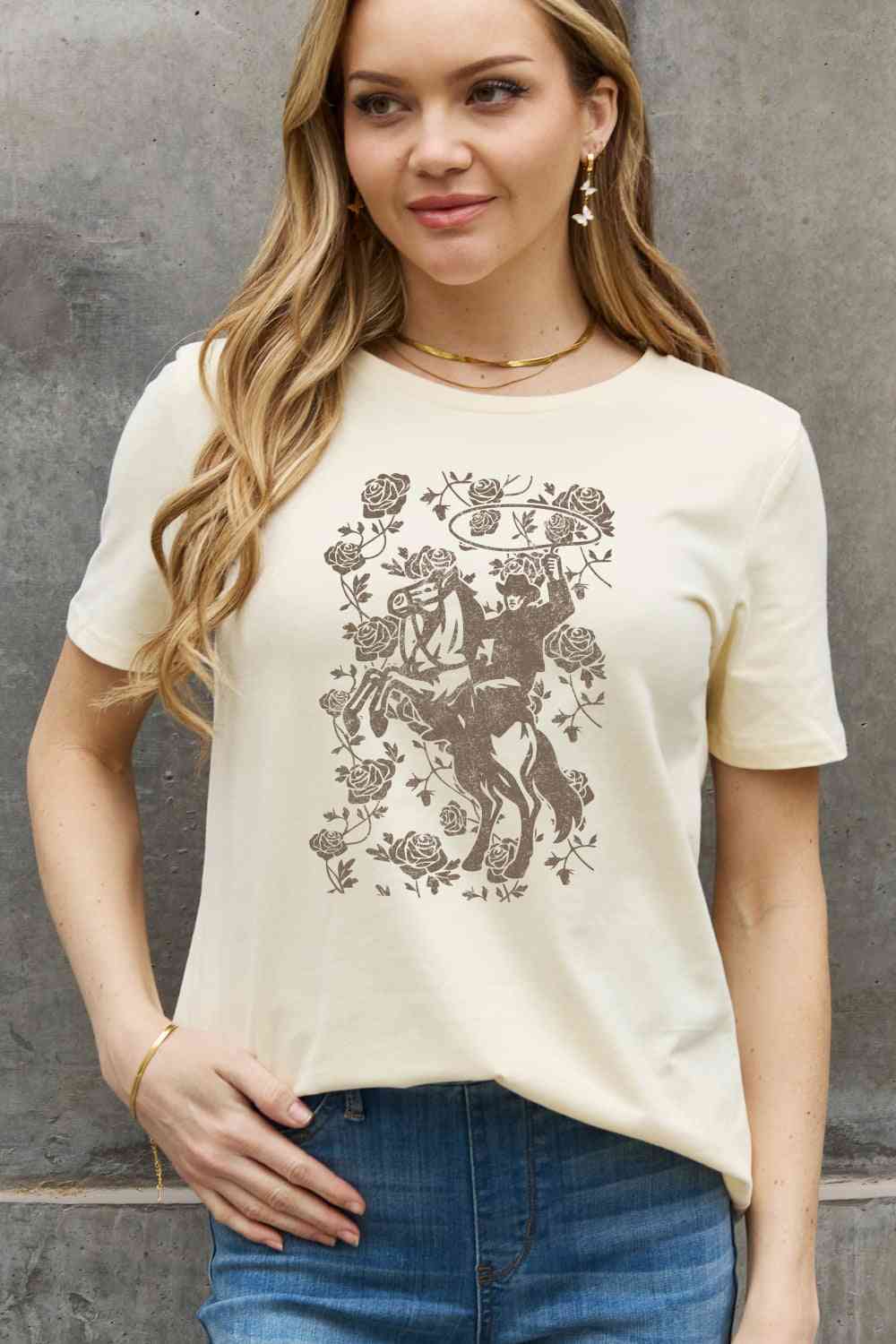 Simply Love Simply Love Full Size Cowboy Graphic Cotton Tee Ivory
