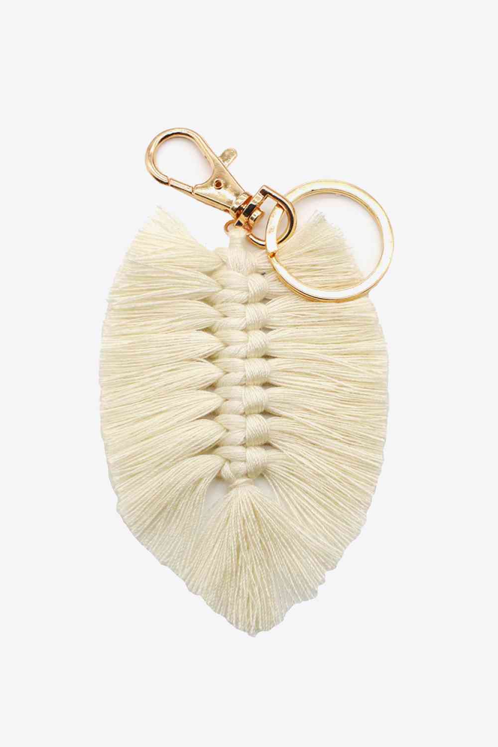 Assorted 4-Pack Leaf Shape Fringe Keychain Cream One Size