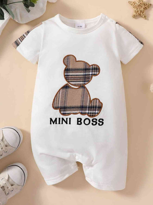 Baby MINI BOSS Bear Graphic Short Sleeve Jumpsuit White