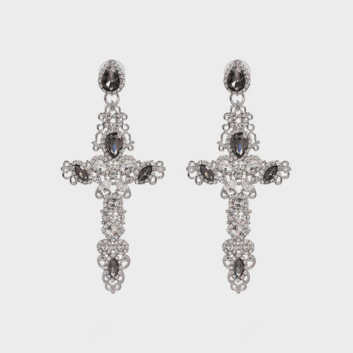 Rhinestone Alloy Cross Earrings Black One Size