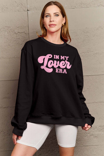 Simply Love Full Size IN MY LOVER ERA Round Neck Sweatshirt Black