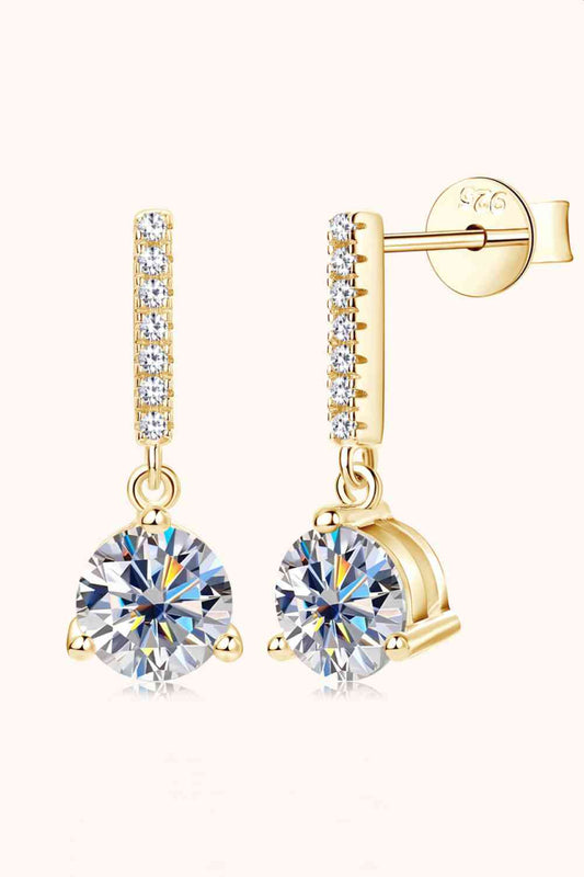 2 Carat Moissanite 925 Sterling Silver Drop Earrings Gold One Size