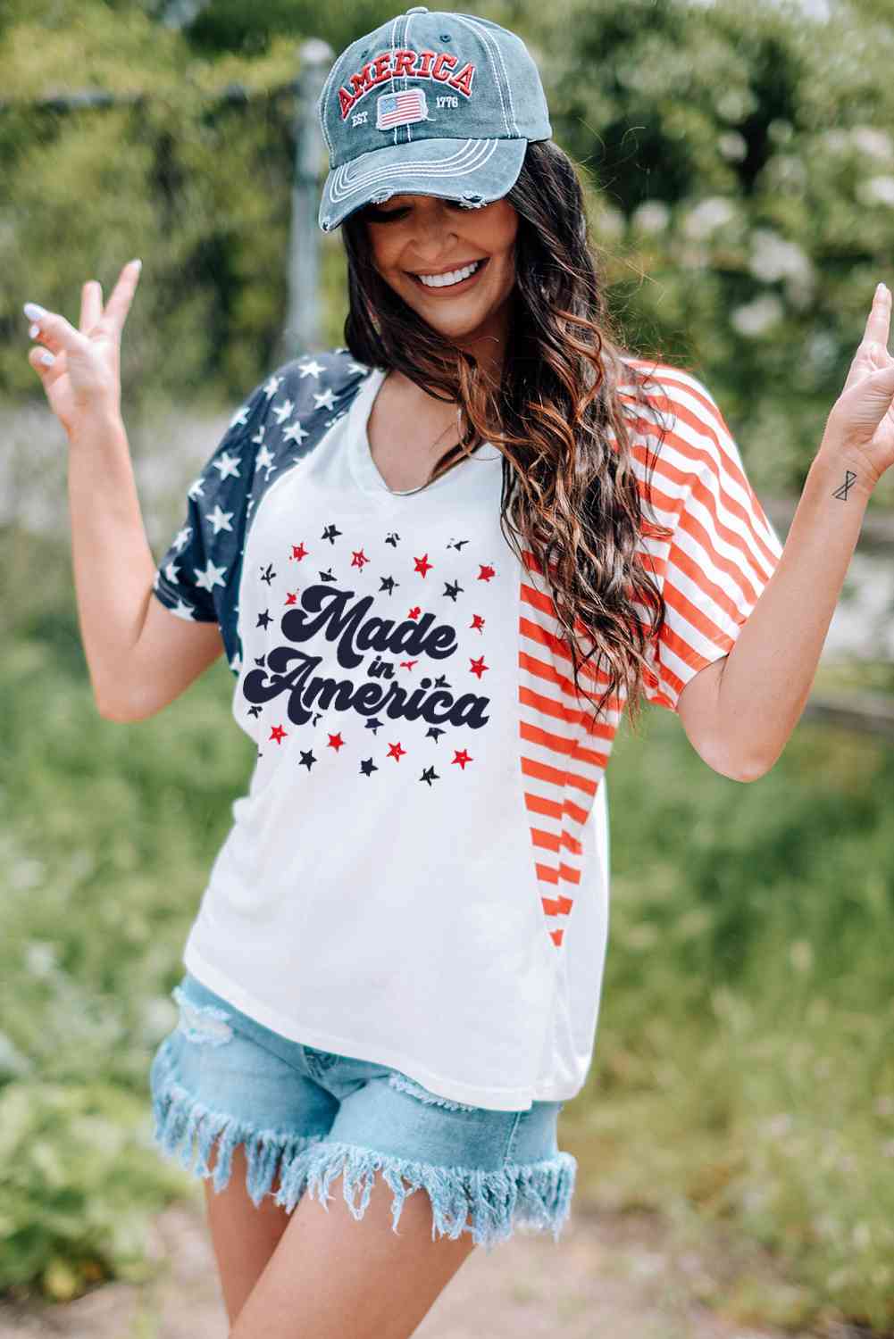 Stars and Stripes V-Neck Tee Shirt White