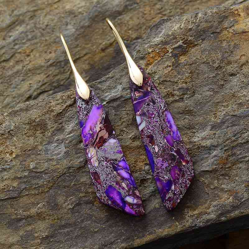 Gold-Plated Copper Dangle Earrings Purple/Gold One Size