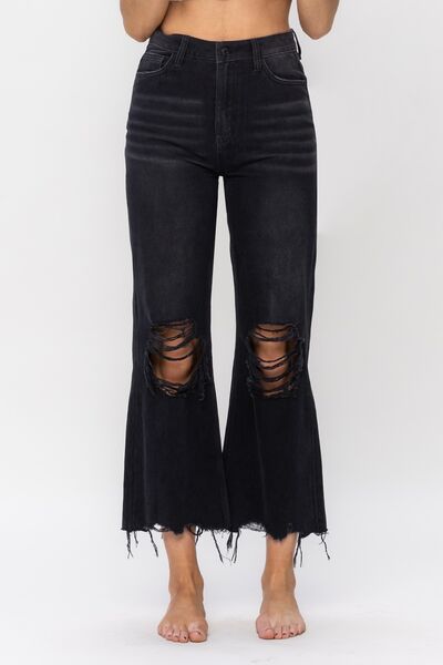 Vervet by Flying Monkey Vintage Ultra High Waist Distressed Crop Flare Jeans Black