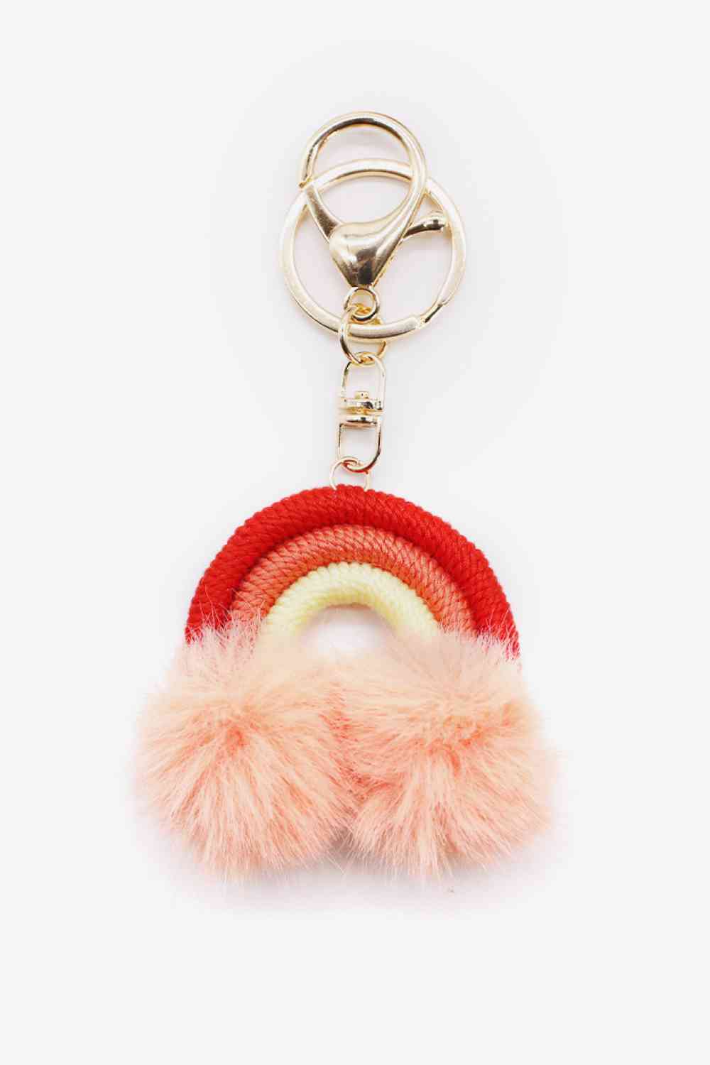 Assorted 4-Pack Rainbow Pom Pom Keychain Peach One Size